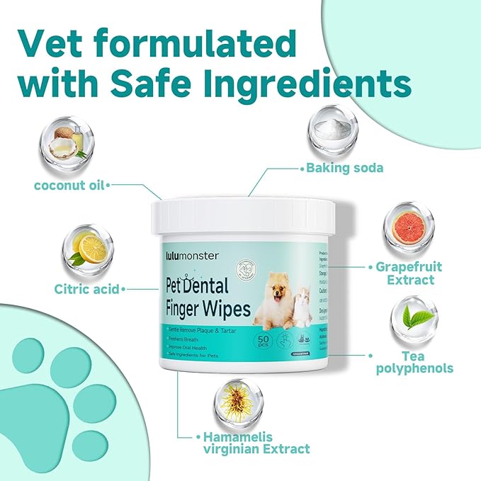 Pet Dental Finger Wipes for Dogs & Cats, Dog Teeth Cleaning Wipes Tooth Brushing Kit by Remove Plaque and Tartar & Freshens Breath Buildup No-Rinse Dog Finger Toothbrush