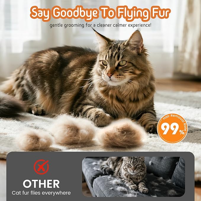 Self Cleaning Slicker Brush, 2-in-1 Cat Brush for Shedding, Skin Friendly Grooming Tool for Long & Medium-Long Hair Pets, Adjustable Bristle Length with Dematting Comb for Cats, Dogs (Orange)