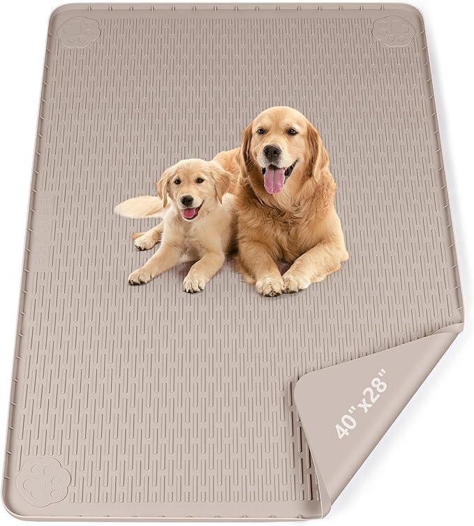 Pee Pads for Dogs, 40" x 28" Extra Large Reusable Dog Silicone Mat for Floor Protector, Washable Non-Slip Dog Training Pads for Potty Training (Khaki)