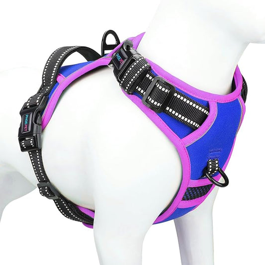 PHOEPET 2019 Upgraded No Pull Dog Harness, Reflective Adjustable Vest, with a Training Handle + 2 Metal Leash Hooks+ 3 Snap Buckles +4 Slide Buckles(M, Royal Blue)