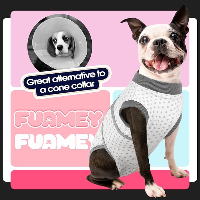 FUAMEY Dog Recovery Suit Male,Dogs Surgery Neuter Suits Puppy Spay Shirts for Female Protect Dog's Skin Anti Licking Abdominal Wounds Doggie Onesie Pet Bodysuit Alternative to Cone Polka Dot L