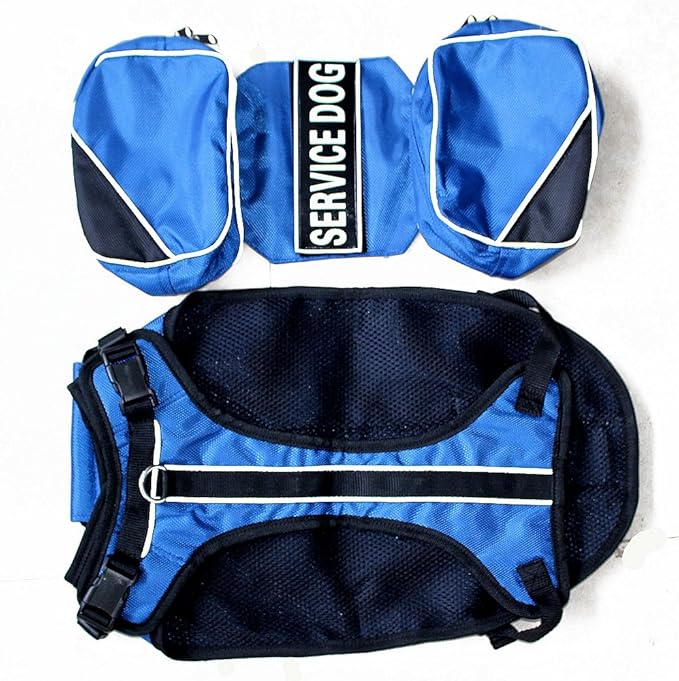 Serijoars Dog Vest Harnesses with Saddlebag Backpack for Camping & Travel - Reflective Hound Hiking Backpack Saddle Bag - Lightweight Vest Harness for Medium & Large Dogs (Blue, L)