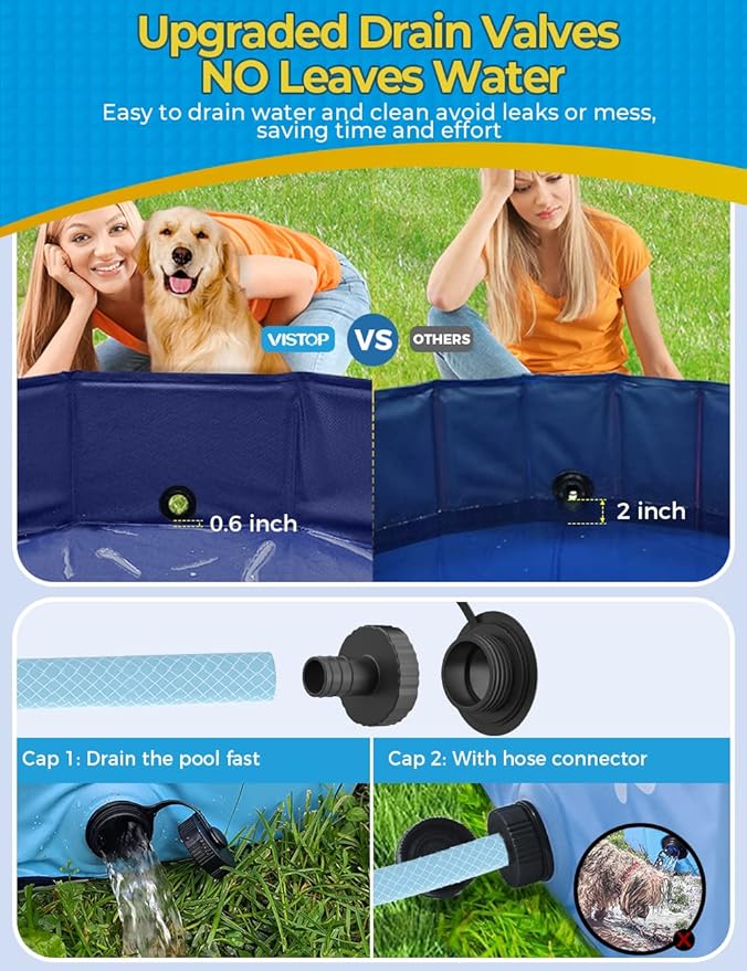VISTOP Jumbo Foldable Dog Pool, Hard Plastic Shell Portable Swimming Pool for Dogs Cats and Kids Pet Puppy Bathing Tub Collapsible Kiddie Pool (77inch.D x 15.7inch.H, Blue)