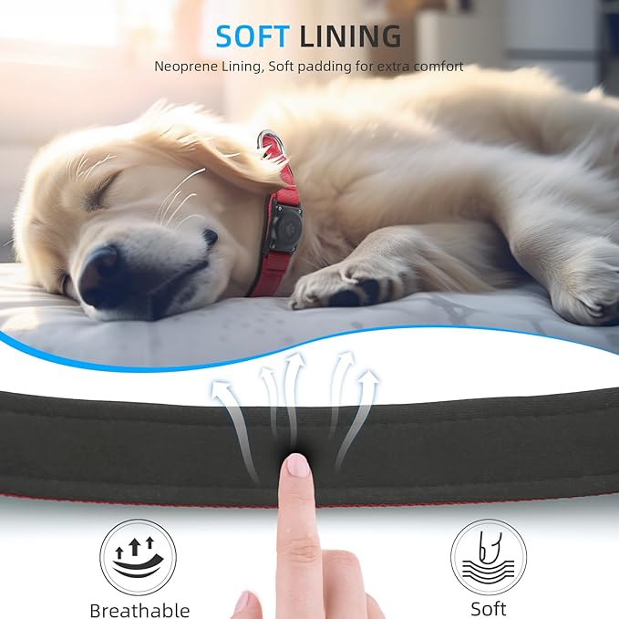 Upgraded AirTag Dog Collar, IP68 Waterproof Air Tag Dog Collar Holder, Reflective, Ultra-Durable, Comfortable Padded, Heavy Duty Dog Collars for Small Medium Large Dogs (M (12.6"-17.1"), Red)