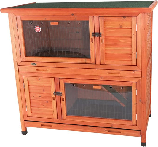 TRIXIE natura Insulated Rabbit Hutch, 2-Story Outdoor Bunny House, Small Animal Hutch with Ramp, Removable Window Panes, Ideal Shelter for Rabbits or Guinea Pigs, Brown