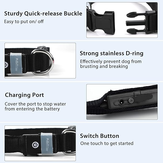 PcEoTllar Light up Dog Collar Lights for Night Walking - LED Dog Collar Light Rechargeable Color Changing, Glow in The Dark Dog Collars Waterproof Glowing Dog Collars for Large Small Medium Dogs