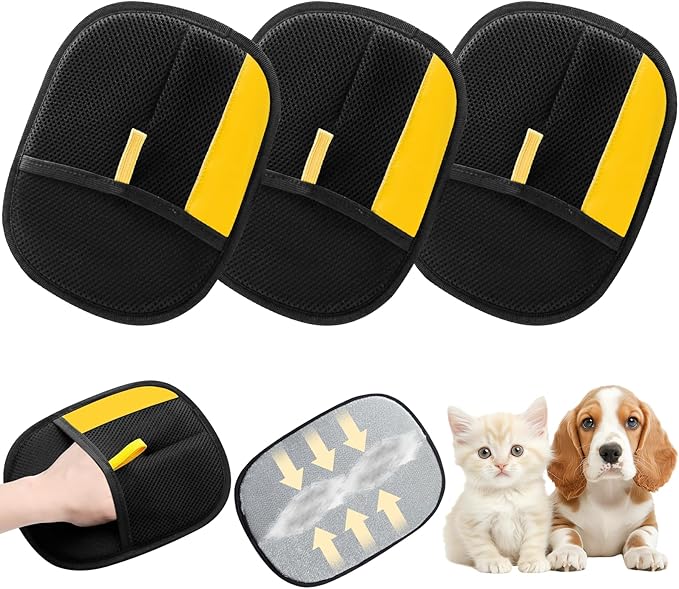 Pet Hair Removal Gloves,Electrostatic Gloves Pet Hair, Efficient Grooming Glove for Cats Dogs, Reusable Pet Hair Removal Tool for Couch, Furniture, Carpet, Curtain (3PCS)
