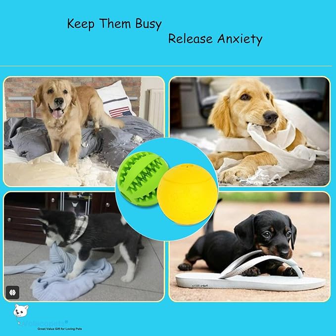 Dog Puzzle Toy, Treat and Dental Balls, Interactive Treat Dispensing Toy for Dogs, Durable Puppy Toys for Teething Small Dogs, Rubber Teeth Balls, Slow Feeder, 2-Pack (Medium Large)