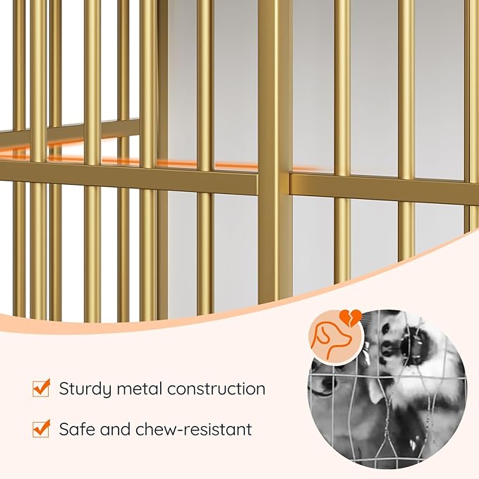 HOOBRO Dog Crate Furniture, 36.6" Heavy Duty Dog Kennel with Sliding Barn Door, Wooden Dog Cage Indoor, Decorative Side End Table for Small/Medium Dogs, White and Gold GD162GW03G1