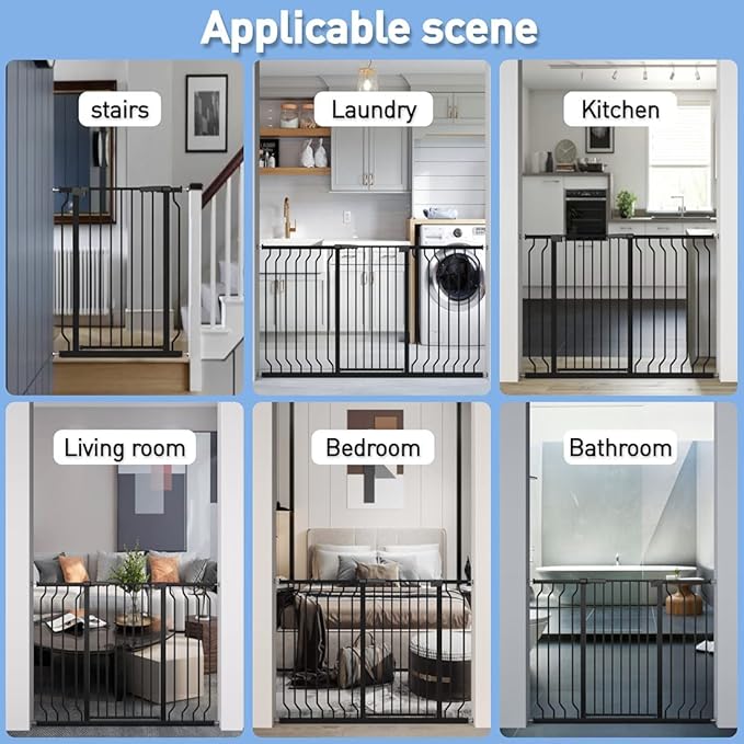 WAOWAO Extra Tall 40.55" Baby Gate 29.92-46.85" Wide Pressure Mounted Walk Through Swing Auto Close Safety Black Metal Toddler Child Dog Pet for Indoor Stairs,Doorways,Kitchen