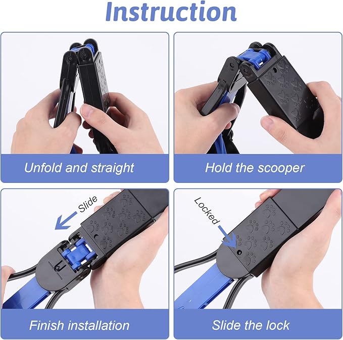 PPOGOO Non-Breakable 2PCS Pooper Scoopers for Large Medium Small Dogs with 24.3inch Long Handle High Strength Material Durable Spring, Easy Grass and Gravel Pick Up Blue and Orange