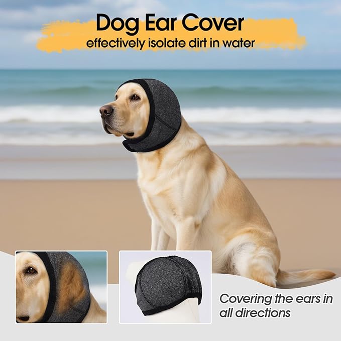 Dog Calming Hoodie, Dog Ear Muffs Noise Protection & Anxiety Relief, No Shake Ear Wraps for Dogs Quiet Ears Cover Headband for Fireworks Grooming Swimming Bathing Force Drying