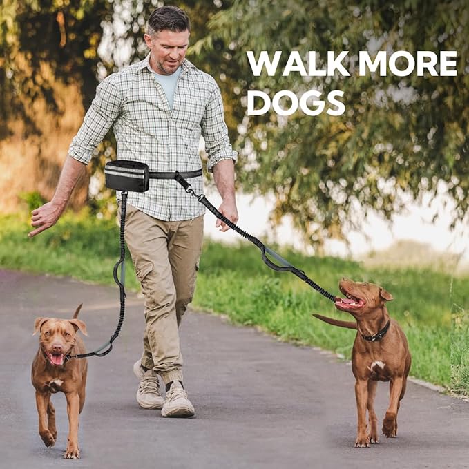 Hands Free Dog Leash with Pouch, Double Leash for Two Dogs, Retractable Dog Leashes with Double Padded Handles, for Running, Walking Accessories
