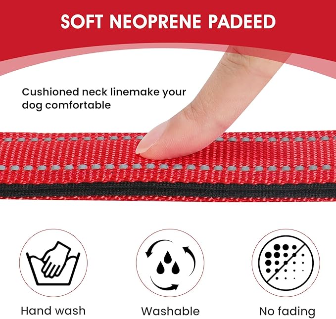 Reflective Dog Collar Padded with Soft Neoprene Breathable Quick Release Basic Dog Collars for Puppy Small Dogs Red Girl Boy