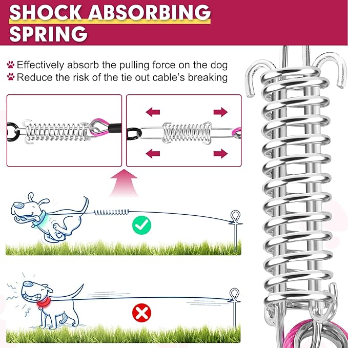 Snagle Paw Dog Leads for Yard 50FT-1000LBS Break Strength,Heavy Duty Tie Out Cable for Dogs with Swivel Lockable Hook & Spring,Chew Proof Dog Chain for Outside,Dog Run Cable for Medium Large Dogs