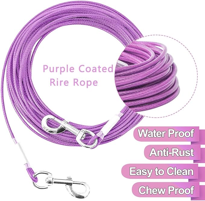 Tie Out Cable for Dogs,20FT Dog Leads,Heavy Duty Tie Out Cable for Large Dogs Up to 125lbs,Durable Dog Runner Tether Line for Outdoor,Yard