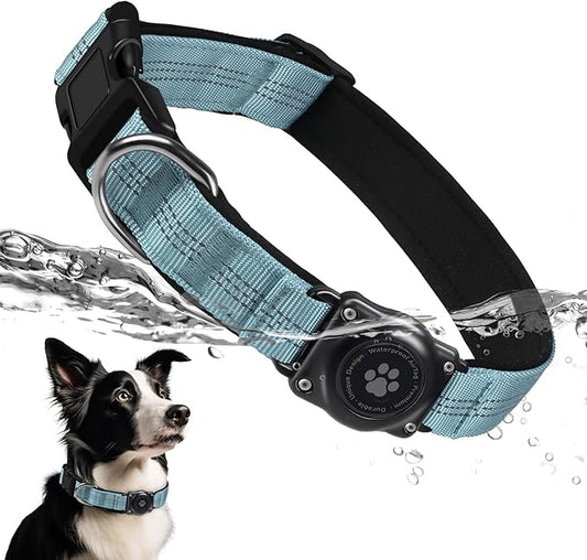 Upgraded AirTag Dog Collar, IP68 Waterproof Air Tag Dog Collar Holder, Reflective, Ultra-Durable, Comfortable Padded, Heavy Duty Dog Collars for Small Medium Large Dogs (XS (10.25"-13")), LightBlue