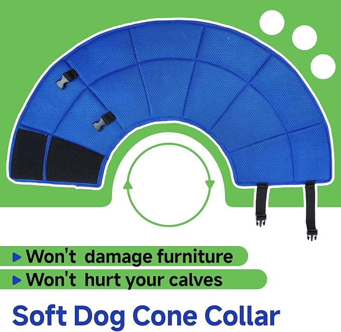 Dog Cone Collar M, Soft Cones for Large Medium Small Dogs,Adjustable Dog Cone Alternative to Stop Licking, Comfy Elizabethan Collar for After Surgery Wound Healing & Hot Spots Blue