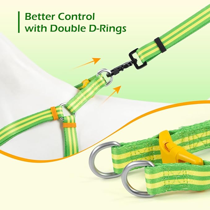 Stripe Step in Dog Harness for Small Dogs, Freedom Nylon Dog Halter Vests, Lightweight and Escape Proof Puppy Harness, Quick Fits for Small Medium and Large Dogs, Green M