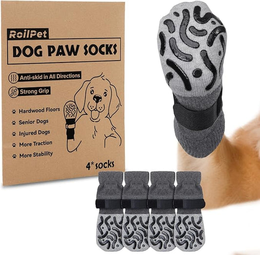 Double Sides Non-Slip Dog Socks to Prevent Licking Paws - Strong Traction for Hardwood Floors, Senior Dogs, Paw Protector, Dog Socks with Grippers - Size Small