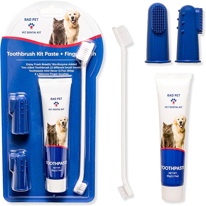 Rad Health Dental Kit - Dog Toothbrush and Toothpaste Kit for Daily Oral Care, Dual Brushes for Deep Cleaning, Safe for Cats & Dogs, Reduces Bad Breath, Prevents Gum Disease