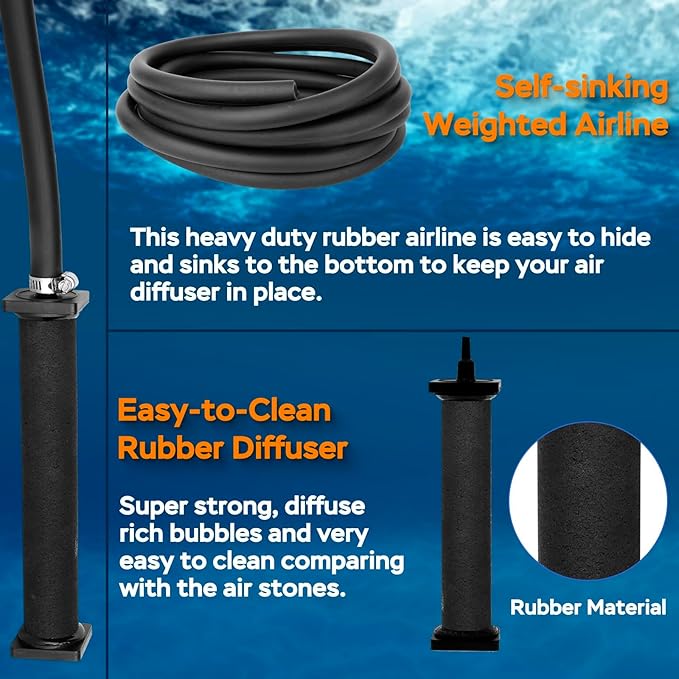 AquaMiracle All-in-1 Koi Pond Aeration Kit Pond Air Pump with Self-Sinking Airline Rubber Air Diffuser, Air Flow Control Pond Aerator for Outdoor Pond 5,000-10,000 Gallons