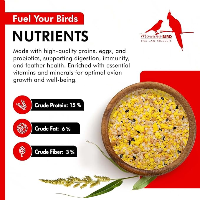 Morning Bird Eggfood 3 lbs (2-Pack, 1.5 lbs Each) – Protein Food with Essential Amino Acids, Vitamins & Minerals – Supports Growth & Feather Health – Ideal Bird Seed for Breeding and All Bird Types