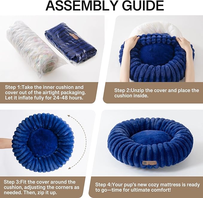 MEWOOFUN Donut Dog Beds for Small Dog, Calming Bed Round Cute Puppy Bed with Non-Slip Bottom, Fluffy Washable Pet Bed for Puppy and Kitten (Navy Blue, S (25x25x7))