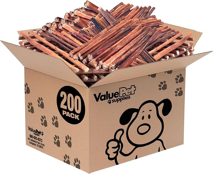 ValueBull Bully Sticks for Small Dogs, Thin 12 Inch, 200 Count Bulk Pack - All Natural, Grass Fed, Single Ingredient, Long Lasting Dog Treats