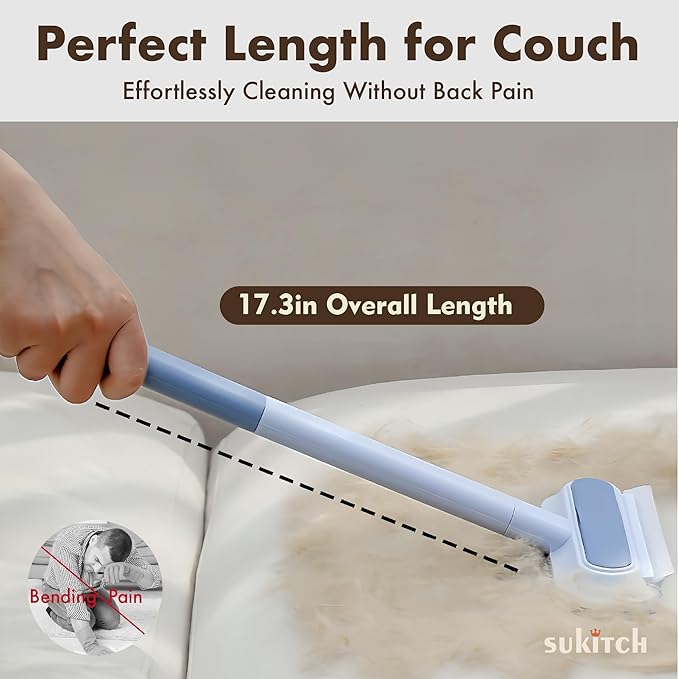 Pet Hair Remover for Couch, Grey, 17.3Inch, Durable, Reusable, Washable Lint Cleaner for Dog and Cat Hair, Gentle on Furniture, Effective on Carpets, Clothing, Bedding