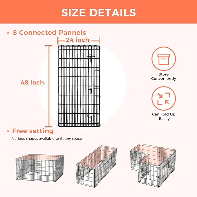 Foldable Dog Playpen 48" Height 8 Panels Metal Exercise Pen with Door - Indoor/Outdoor Dog Play Pen for Medium-Large Dogs, Portable Pet Fence for Yard Garden Camping, Black