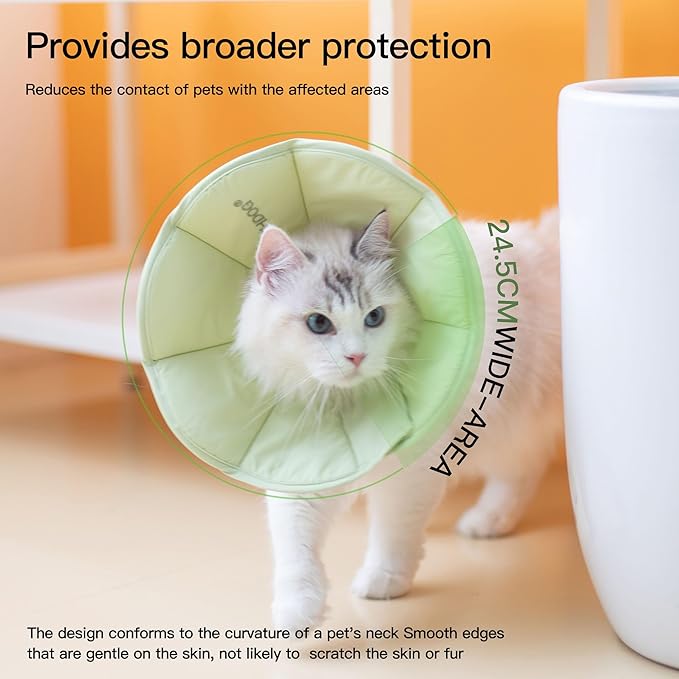 Touchdog Foldable Dog Cone Collar for Cats & Dogs - Adjustable Soft Recovery Collar with Waterproof PU Coating, Lightweight Design, 24.5cm/9.6in Wide Barrier (Green, XL)