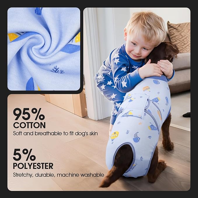 FUAMEY Recovery Suit for Dogs After Surgery,Soft Breathable Dog Bodysuit E-Collar & Cone Alternative Surgical Suit,Male Female Dog Neuter Spay Suits Anti Licking Wounds Onesie Blue Boat M