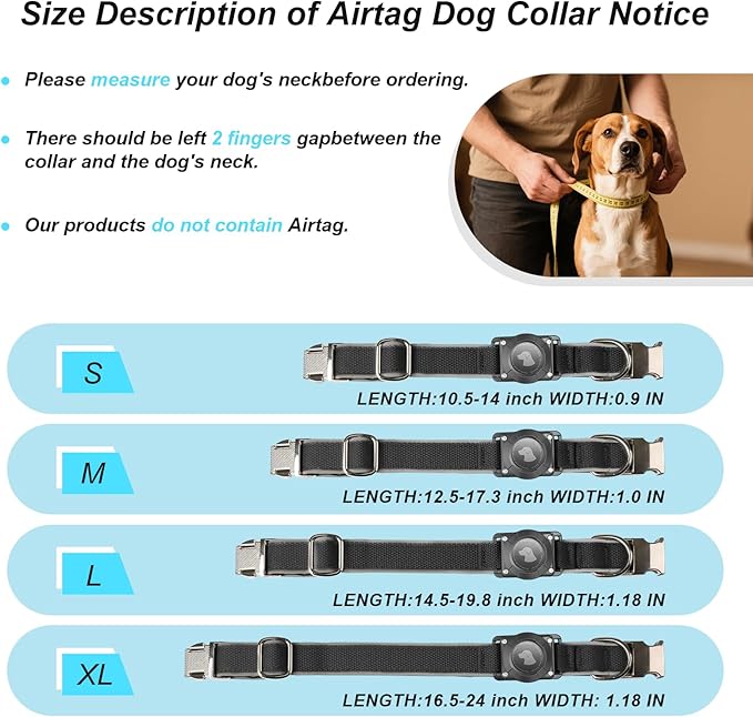 Waterproof Airtag Dog Collar - Nylon Collar with Durable Airtag Holder, Reflective&Anti-Lost with Safety Metal Buckle, Soft Padded Adjustable for Small Medium Large Dogs Black L
