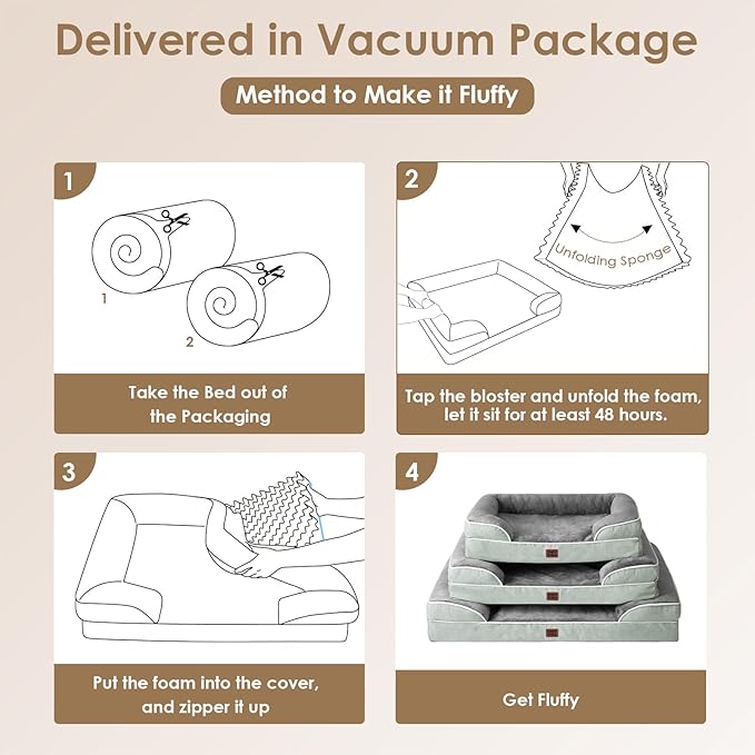 EHEYCIGA Orthopedic Dog Beds for Large Dogs, Waterproof Memory Foam Large Pet Bed with Sides, Non-Slip Bottom and Egg-Crate Foam Dog Couch Bed with Washable Removable Cover, Greyish Green