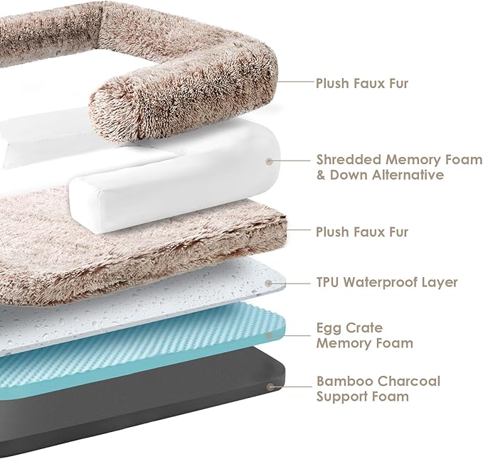 EHEYCIGA Foldable XXL Dog Bed, Faux Fur Fluffy Pet Couch Bed for Extra Large Dogs, Orthopedic Calming Memory Foam Pet Bed, Washable Soft Pet Sofa Bed with Non-Slip Bottom, Faded Brown, 54"x38"x7.5"