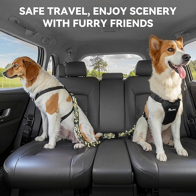 Pawaboo 2Pack Dog Seatbelt for Car, Dog Car Seat Belt Bungee, Dogs Tether with Buckle & Hook Latch, Adjustable Reflective Dogs Cars Harness Leash with 360° Lockable Buckle, Army Green Camouflage