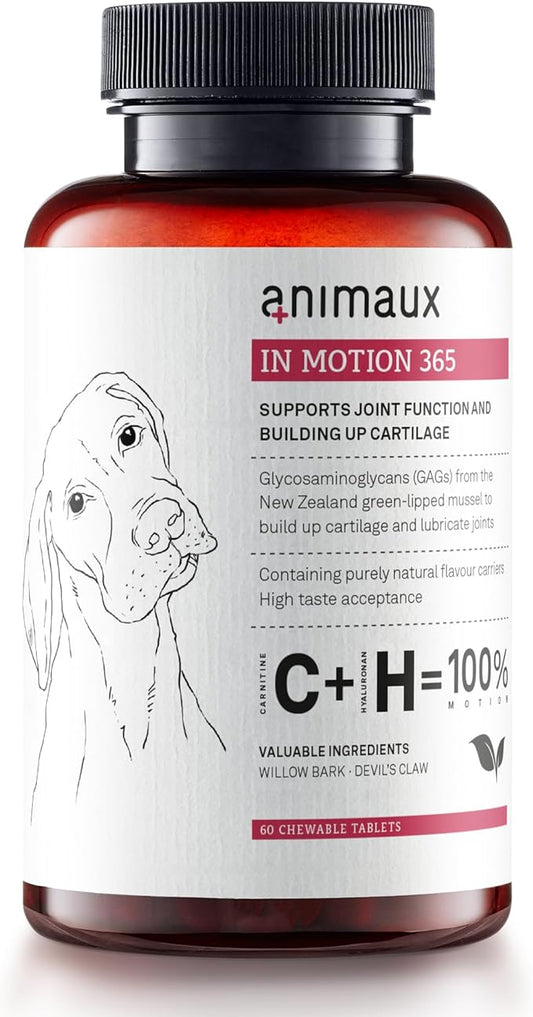 animaux – in Motion 365 for Dogs, Joints, Bones, Mobility, Ligaments and Tendons, Green-Lipped Mussel, Willow Bark and Devil’s Claw, Natural Pain Relief, 60 Chewable Tablets, 60 Days Supply