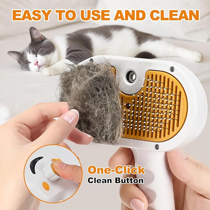 Pet Steam Brush for Cats and Dogs, 4-in-1 Spray Hair Removal Comb, Cat Brush for Shedding and Grooming for Long & Short Haired Pets