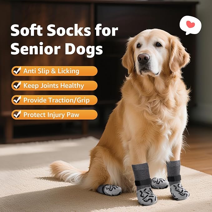 Double Sides Non-Slip Dog Socks to Prevent Licking Paws - Strong Traction for Hardwood Floors, Senior Dogs, Paw Protector, Dog Socks with Grippers - Size Small