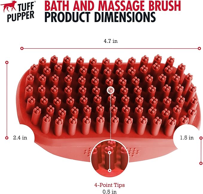 Tuff Pupper Dog Bath Brush, Silicone Pet Hair Remover Brush for Shampooing & Massaging Dogs, Dog Washing Brush with Soft Rubber Bristles Gently Removes Loose & Damaged Fur