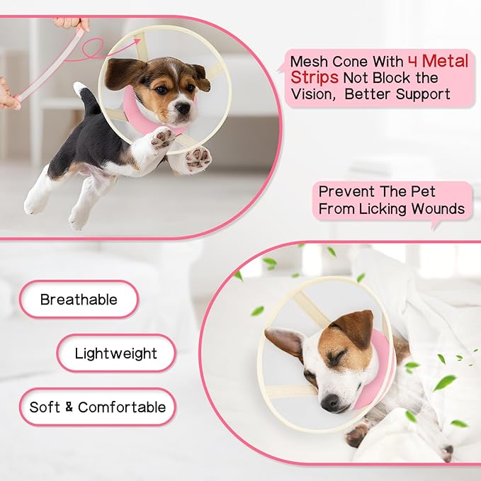 Soft Dog Cone Collar to Stop Licking-Adjustable Comfortable Mesh Recovery Collar After Surgery for Small or Miniature Dogs, Alternative to Plastic Elizabethan Collars for Neuter Incision Care (Pink,L)