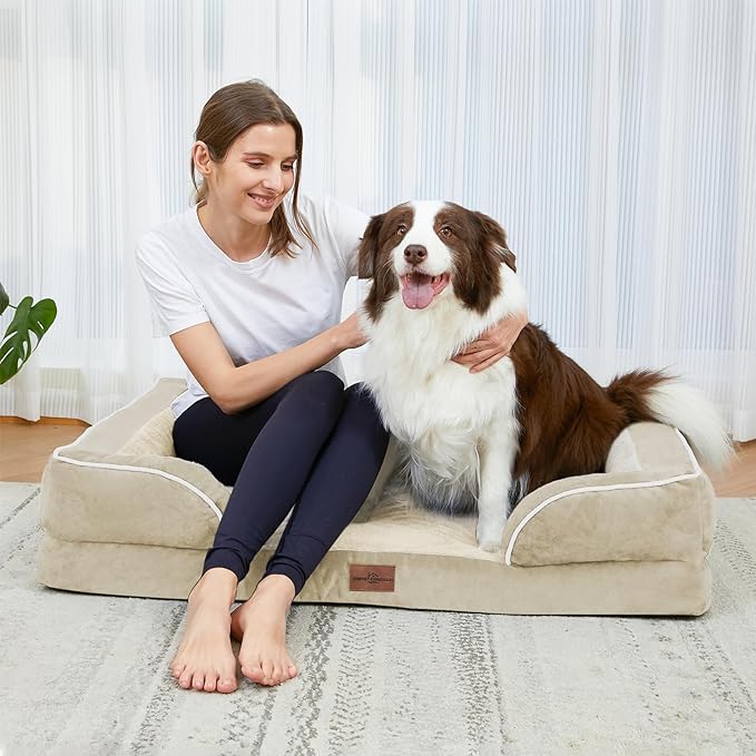 Comfort Expression Medium Dog Beds Waterproof Orthopedic Foam Dog Sofa Beds for Medium Large Dogs Comfy Pet Bed with Washable Removable Cover & Non-Slip Bottom(Medium,Beige)
