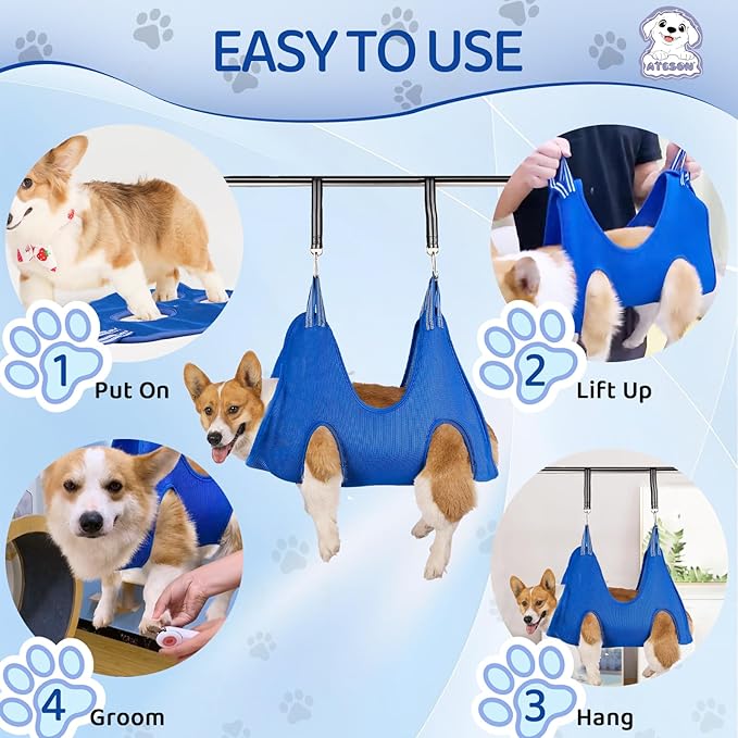 Pet Grooming Hammock for Small Dogs & Cats - Nail Trimming Sling with Clippers, Nail File, & Scissors - XXS Hanging Grooming Harness for Safe & Easy Nail Care