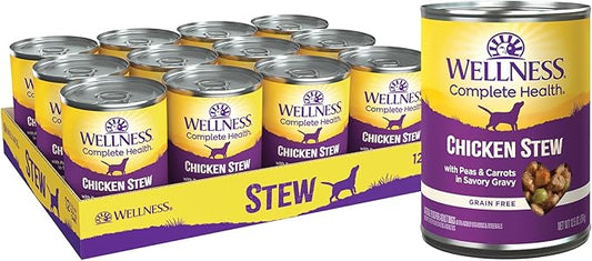 Wellness Complete Health Thick & Chunky Natural Grain Free Canned Wet Dog Food, Chicken Stew, 12.5-Ounce Can (Pack of 12)