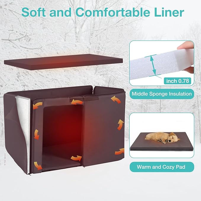 Feral Dog House Outdoor,Anti Bite Iron Frame Dog Kennel,Wood Warm Pets Home,Insulated Weatherproof Outside Shelter for Feral Animal (33.5"(L)×22"(W)×25.2"(H)-Brown-in)