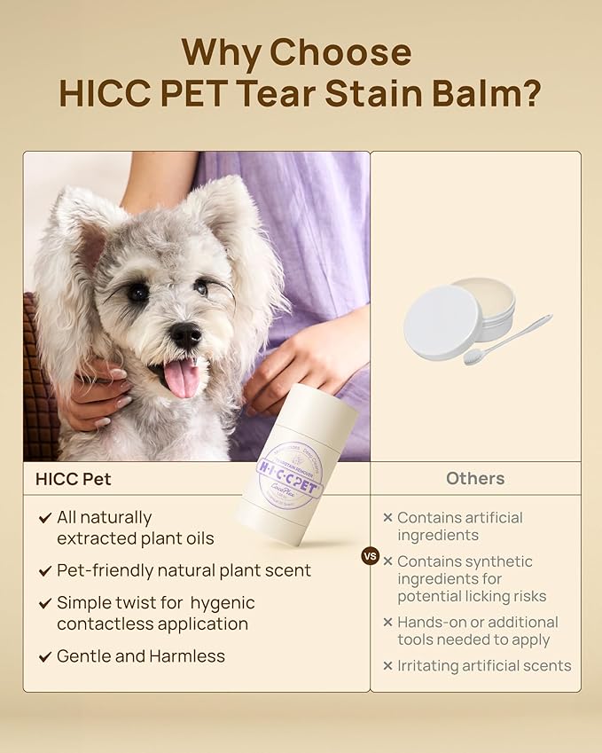 HICC PET Tear Stain Softening Balm All-Natural Tear Stain Remover for Dogs and Cats - Softens & Prevents Tear Stains, Soothes Redness Sensitive Eyes, Long-Lasting Moisturizing Eye Care - 0.53 oz