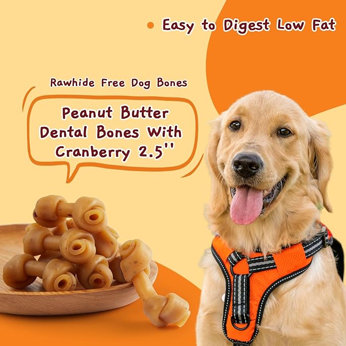 Jungle Calling Peanut Butter Dog Treats, Dental Puppy Chews, Rawhide-Free Bones for Small Dogs, 2.5''