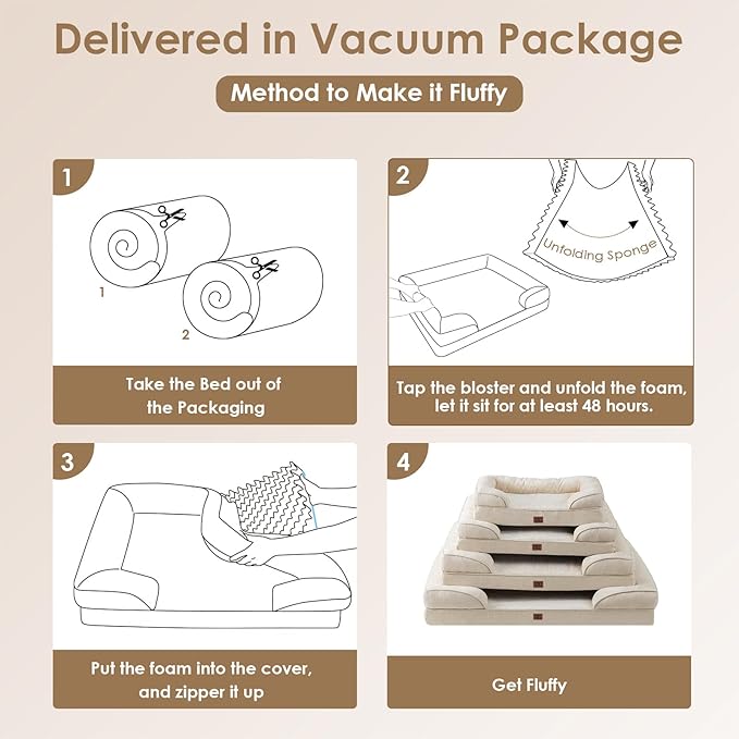 EHEYCIGA Orthopedic Dog Bed for Large Dogs, Waterproof Memory Foam, Non-Slip Bottom, Beige, 35"L x 22"W x 6.5"Th