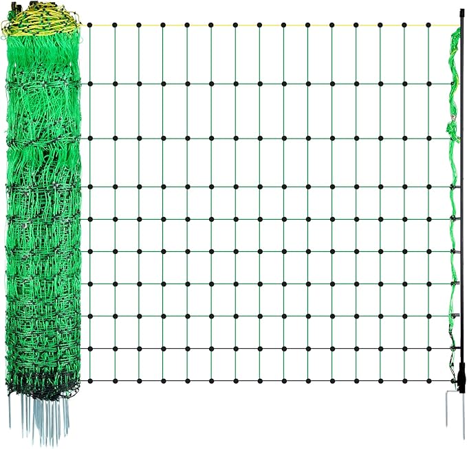 VEVOR Electric Fence Netting, 50" H x 164' L, Livestock Net Fencing with Posts & Stakes, Portable Mesh Nets for Goats, Sheep, Deer, Hogs, Dogs, Electric Fencing for Backyards, Gardens, Farms, Ranches